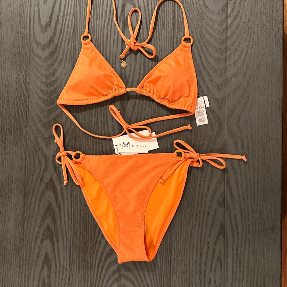 Milly Bright Orange Tie-Side Triangle Bikini